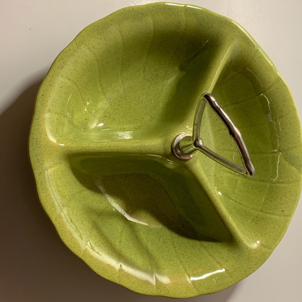 Vintage Lime Green 3 Parts Divided Serving Dishes.